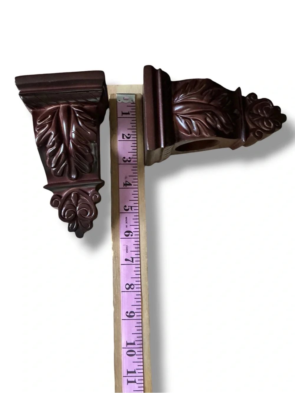 Decorative Leaf Carved Wall Sconces - Dark Mahogany